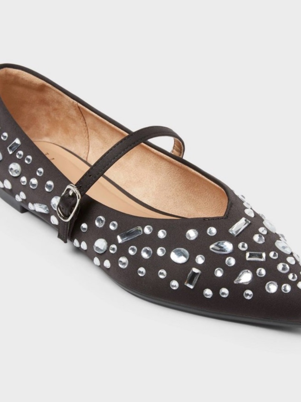 a new day Black Mary Jane Flat with Crystal Studs